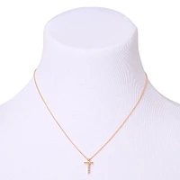 Gold-tone Crystal Cross Pendant Necklace