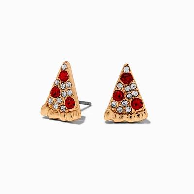 Gold-tone Crystal Pizza Stud Earrings 