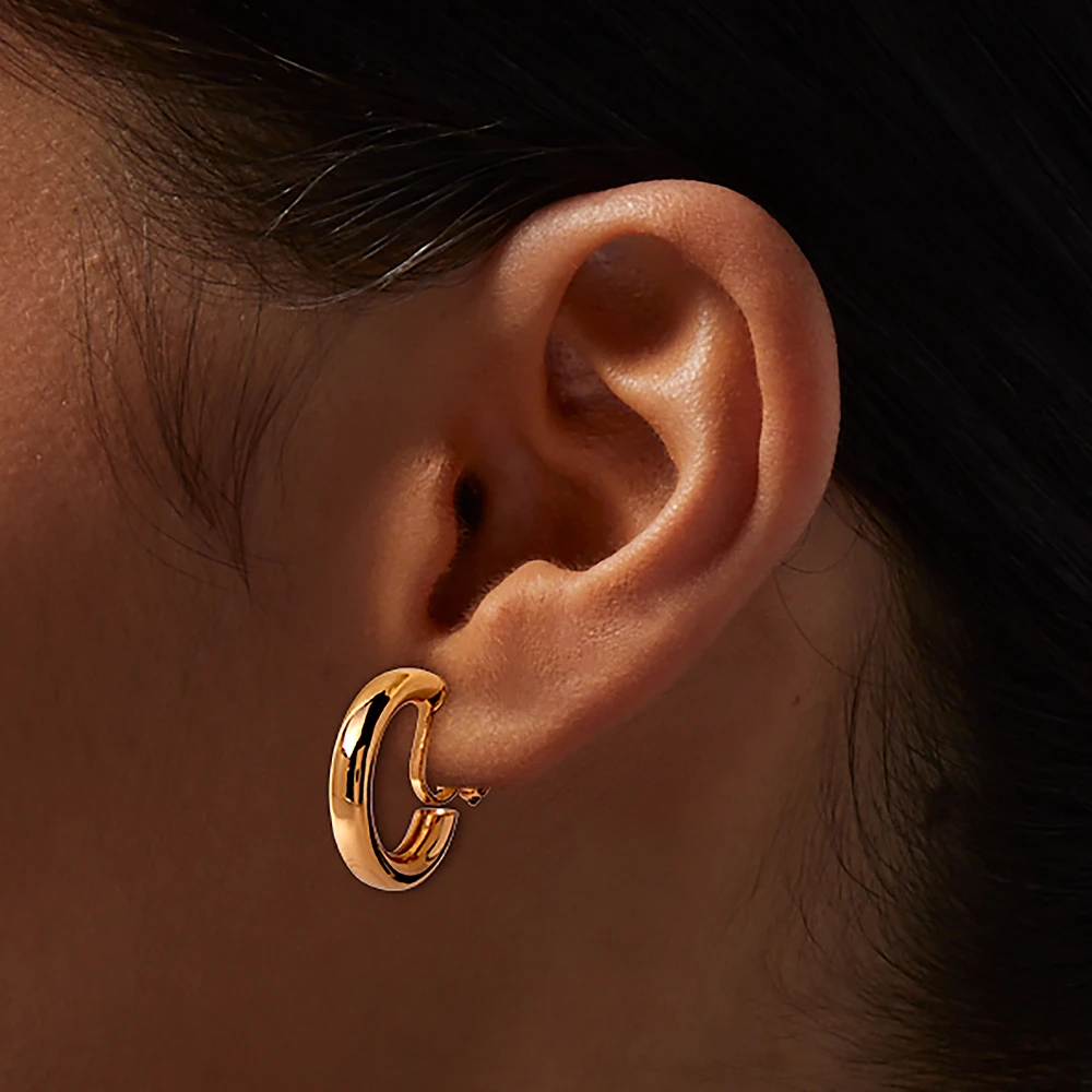 Gold Tube 20mm Clip-On Hoop Earrings