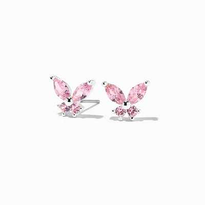 Cubic Zirconia Silver-tone Butterfly Stud Earrings