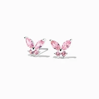 Cubic Zirconia Silver-tone Butterfly Stud Earrings