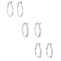 Silver-tone Thick Textured 20mm Hoop Earrings - 3 Pack