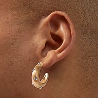 Gold-tone Thick Studded Crystal Hoop Earrings