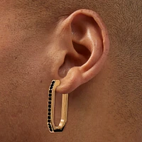 Gold-tone Rectangle Black Crystal Hoop Earrings 