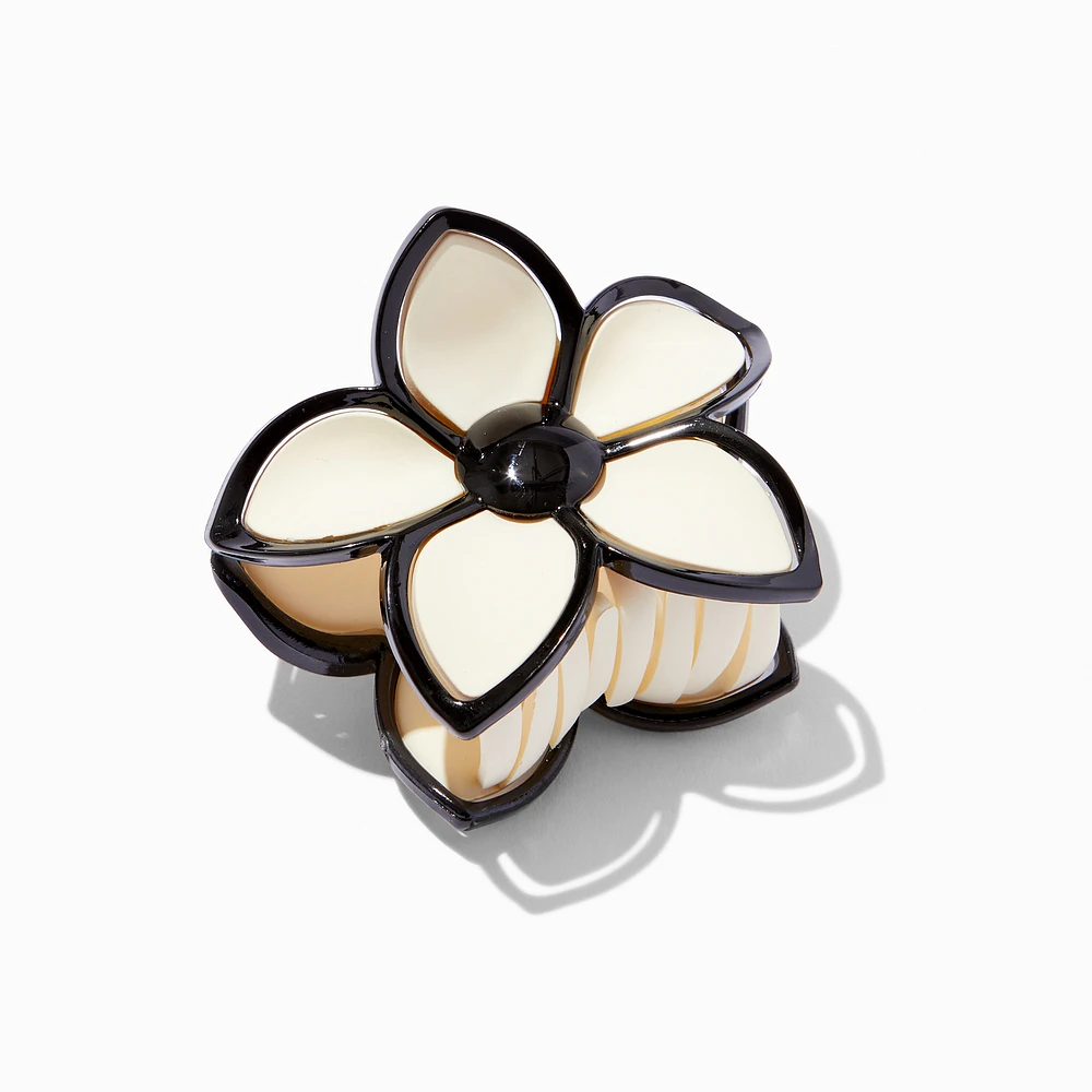 Cream & Black Lined Flower Hair Claw