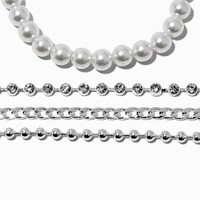 Silver-tone Bead & Pearl Bracelet Set - 4 Pack 