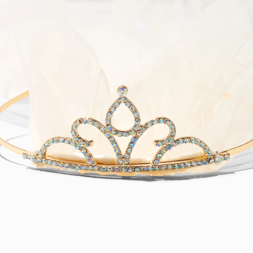 Claire's Club Special Occasion Ivory Veil Gold Crown