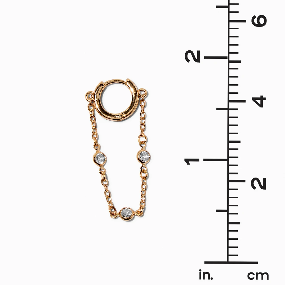Gold-tone Cubic Zirconia Stacked Dangle Huggie Hoop Earrings