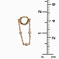 Gold-tone Cubic Zirconia Stacked Dangle Huggie Hoop Earrings