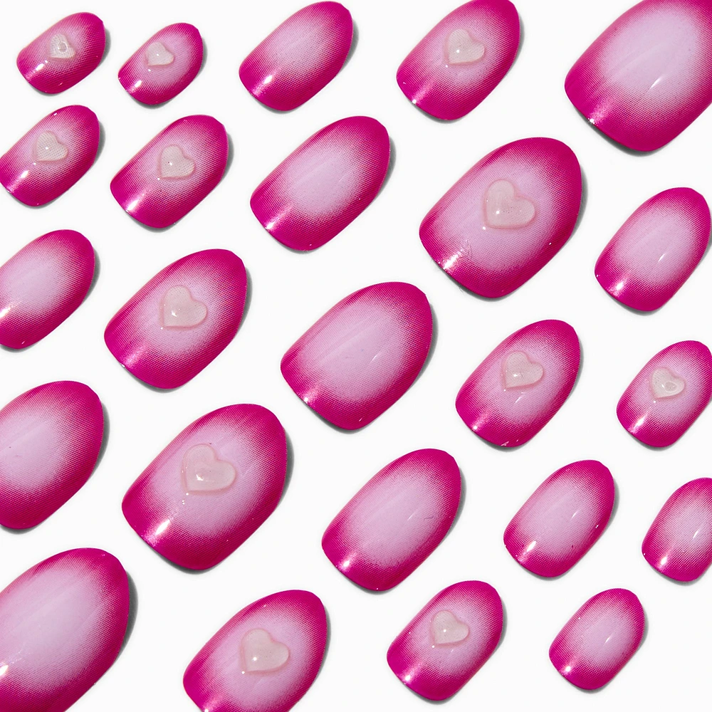 Pink Radiating Heart Stiletto Press On Vegan Faux Nail Set - 24 Pack