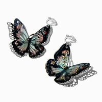 Black Filigree Butterfly 3D Clip-On Drop Earrings