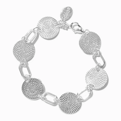Silver-tone Textured Disc Chain Bracelet