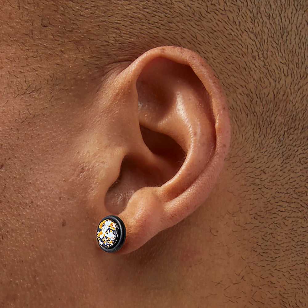 Orange Splatter Button Faux Ear Plug Earrings