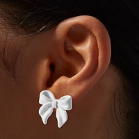 White Velvet Bow Stud Earrings 