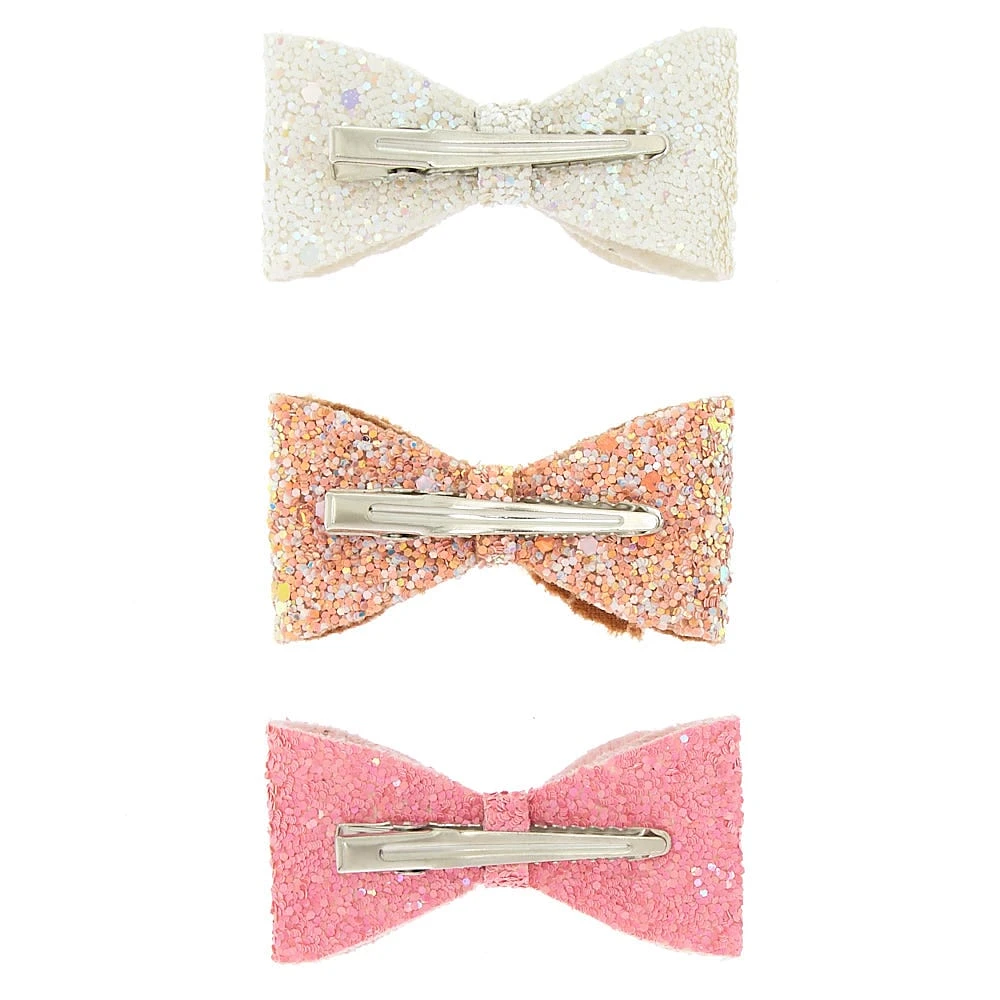 Claire's Club Glitter Bow Hair Clips - 3 Pack