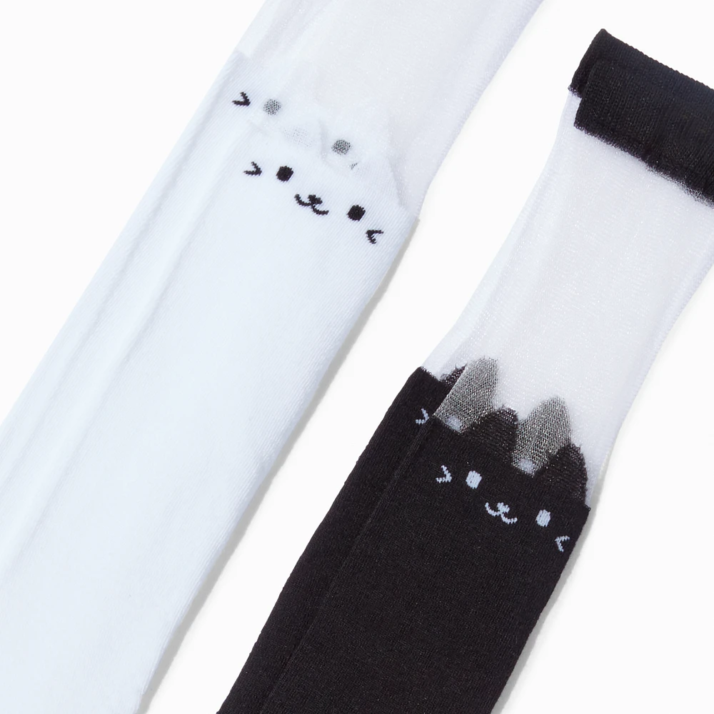 Black & White Cat Over the Knee Socks - 2 Pack 
