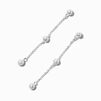 Silver-tone Pearl Station 2" Linear Drop Earrings