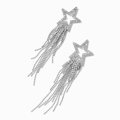 Cubic Zirconia Star Silver-tone Fringe Drop Earrings