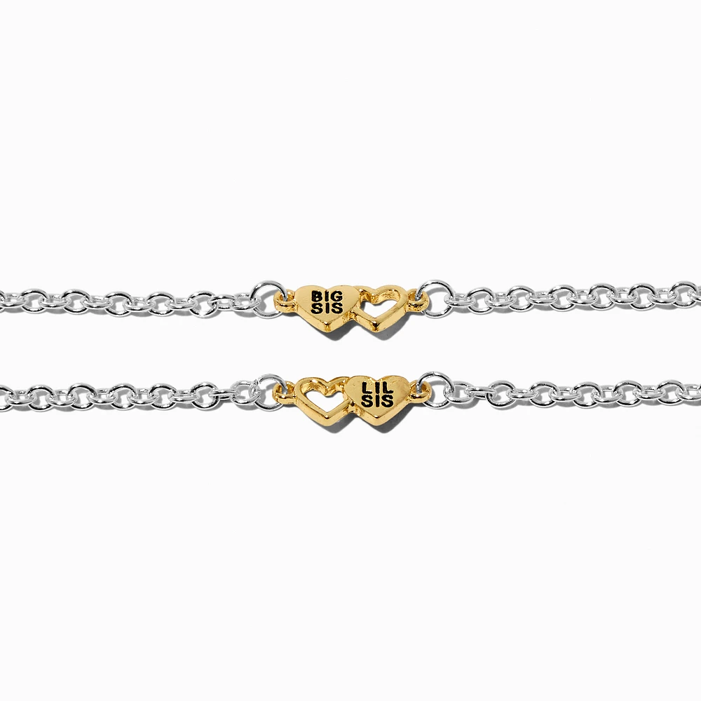Best Friends Big Sis & Lil Sis Heart Charm Bracelets - 2 Pack