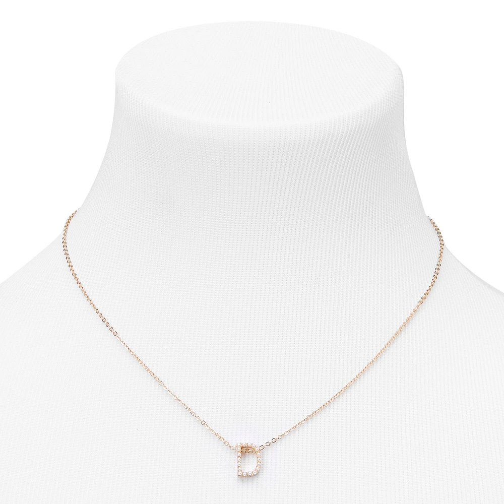 Gold Pearl Initial Chain Necklace - D