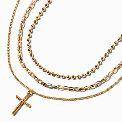 Gold-tone Cross Pendant & Chain Necklaces - 3 Pack