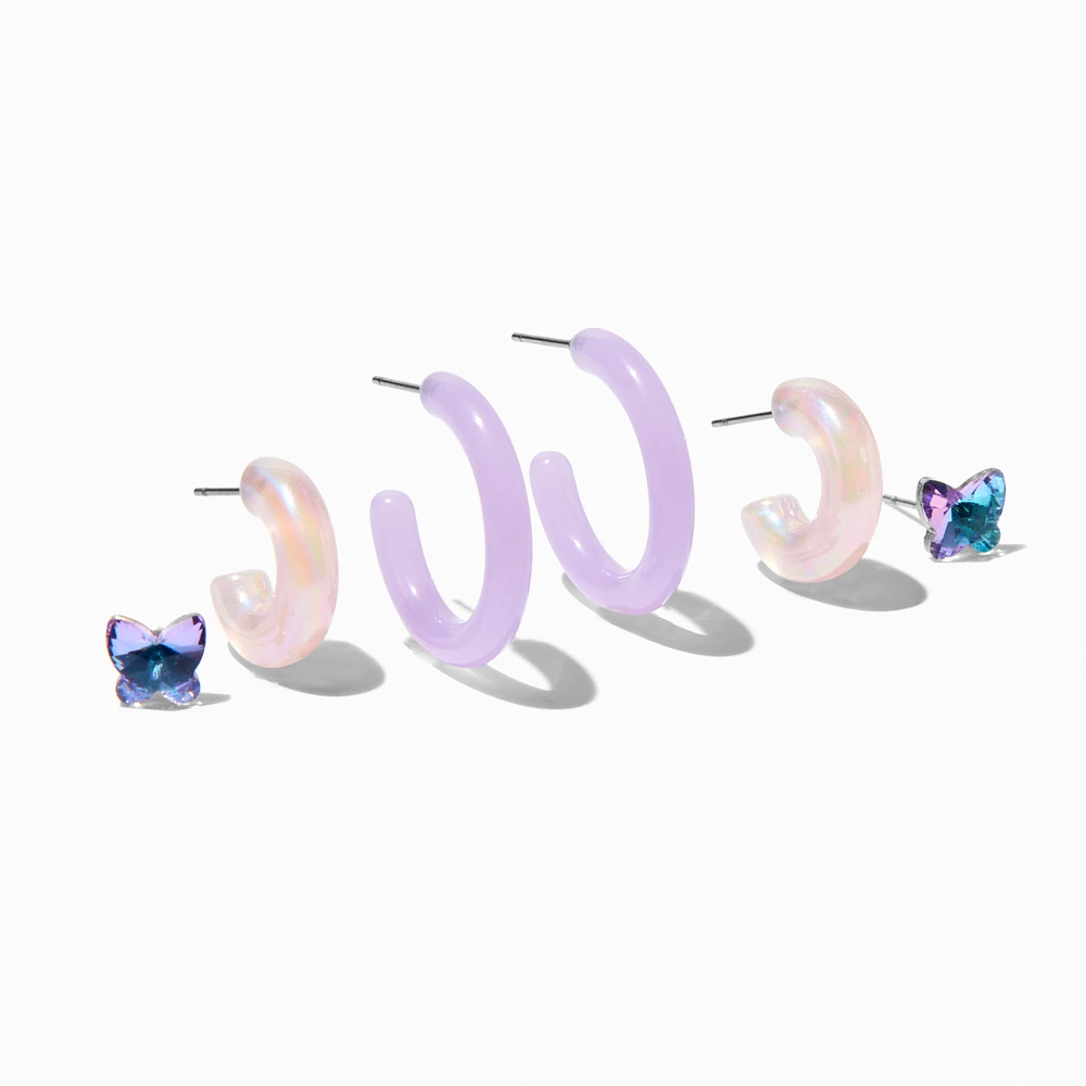 Purple Hoops Earring Stackables Set - 3 Pack