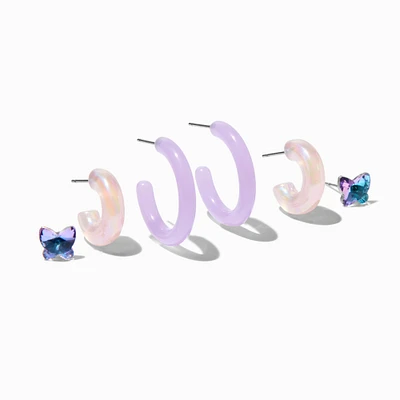 Purple Hoops Earring Stackables Set - 3 Pack