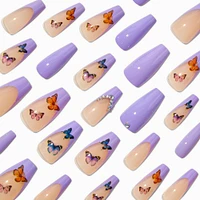 Butterfly French Tip Bling Squareletto Vegan Faux Nail Set