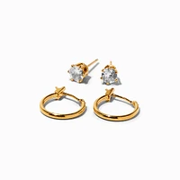C LUXE by Claire's 18kt Gold Plated Cubic Zirconia 5mm Stud & 14mm Hoop Earrings - 2 Pack