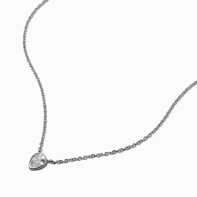 Silver-tone Cubic Zirconia Teardrop Pendant Necklace