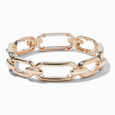 Gold-tone Rectangular Chain Link Stretch Bracelet