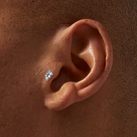 Silver-tone Stainless Steel Cubic Zirconia 18G Bezeled Stud & Hoop Threadless Cartilage Earrings - 3 Pack
