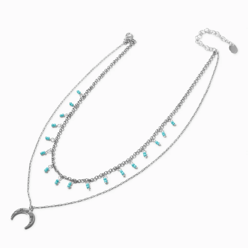 Silver-tone Turquoise Moon Multi-Strand Necklace 