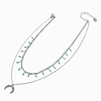 Silver-tone Turquoise Moon Multi-Strand Necklace 