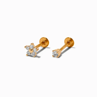 Gold-tone Cubic Zirconia Star & Stud 18G Stud Threadless Cartilage Earrings - 2 Pack