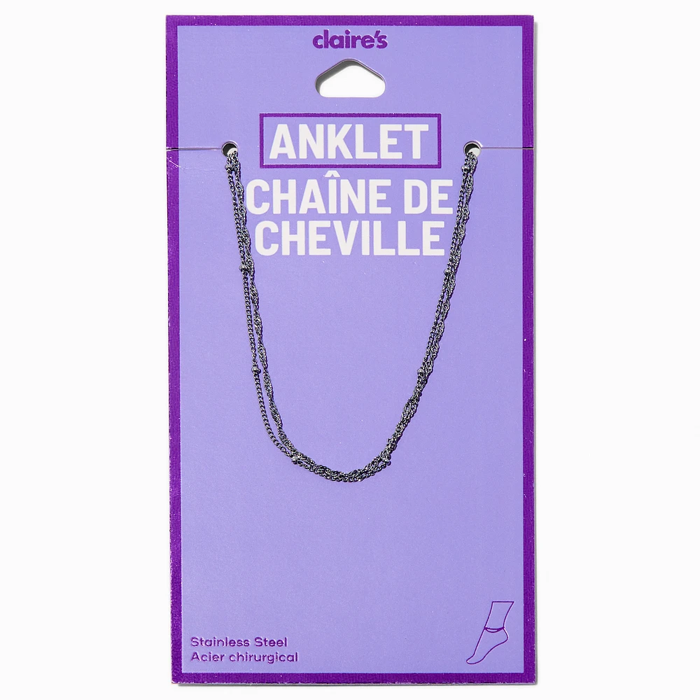 Silver-tone Stainless Steel Multi-Strand Twist Ball Chain Anklet