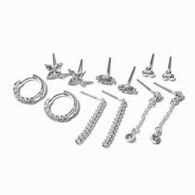 Silver-tone Crystal Mixed Earring Stackables Set - 6 Pack