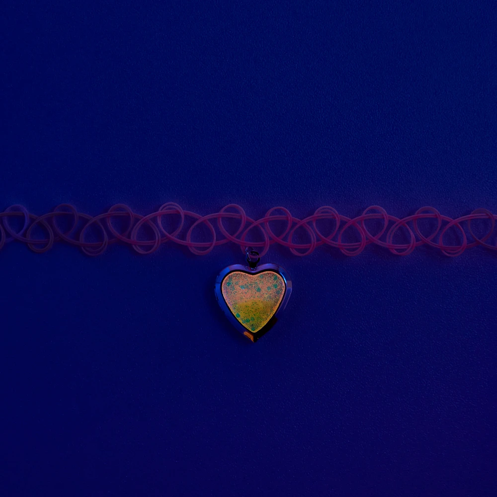 Heart Locket Pendant Glow-in-the-Dark Tattoo Choker Necklace
