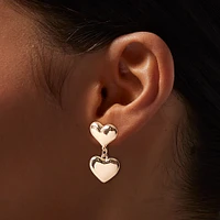 Gold-tone Puffy Double Heart Drop Earrings