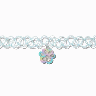 Rainbow Glitter Paw Pendant Tattoo Choker Necklace 