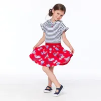 Blue Flower Striped Dress 7-10y