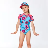 Flowers One Piece Zip Rashguard 3-6y