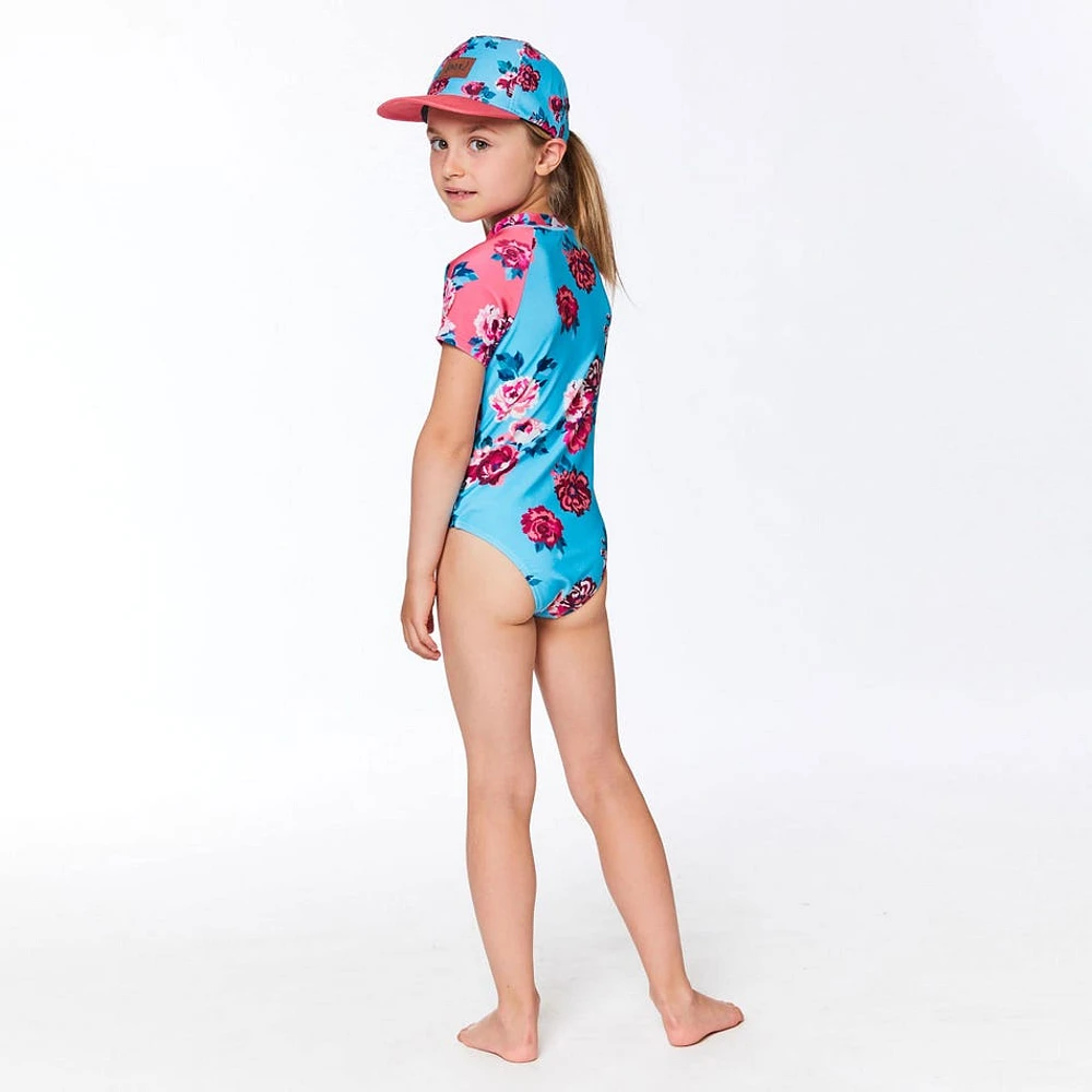 Flowers One Piece Zip Rashguard 3-6y