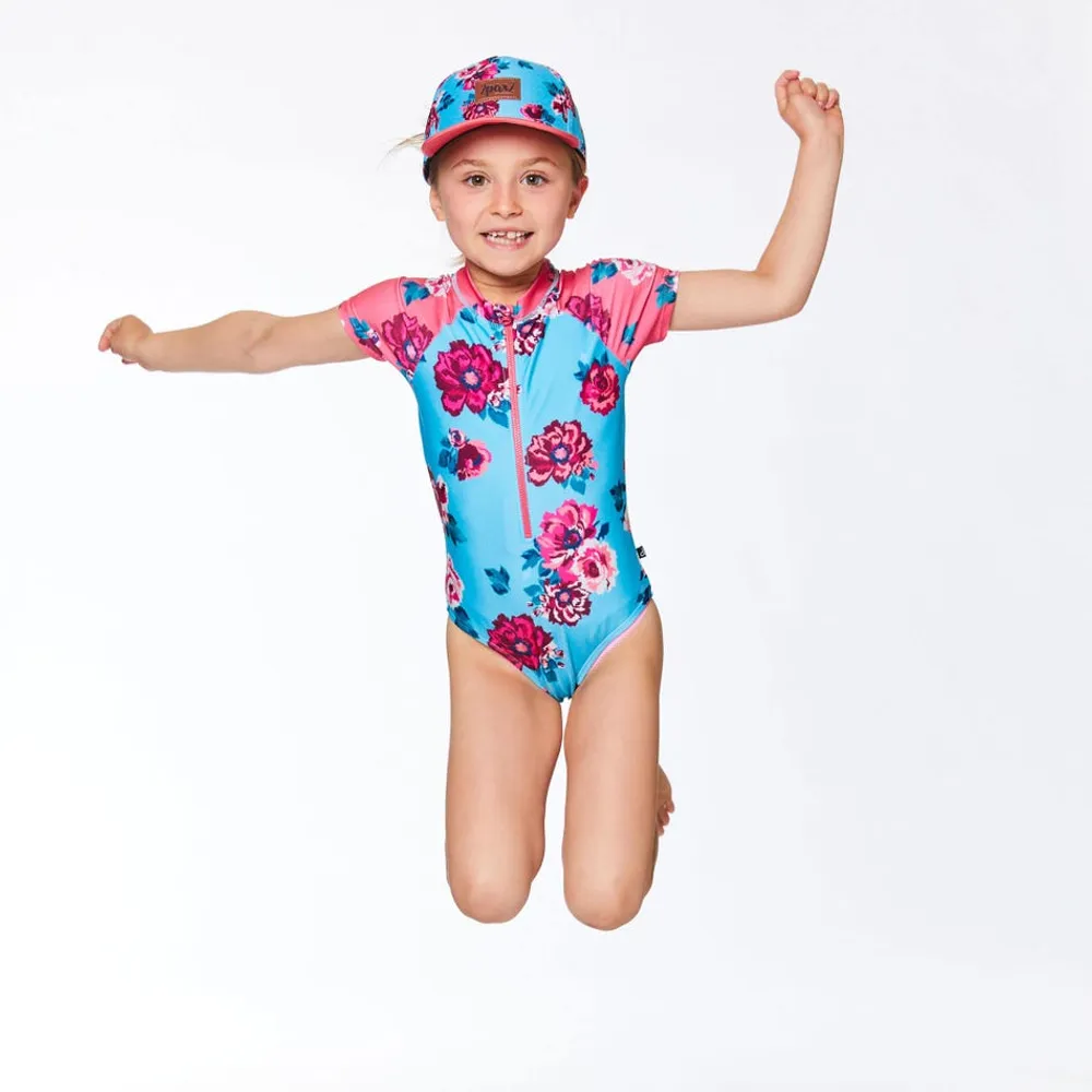 Flowers One Piece Zip Rashguard 3-6y