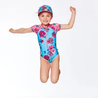 Flowers One Piece Zip Rashguard7-10y