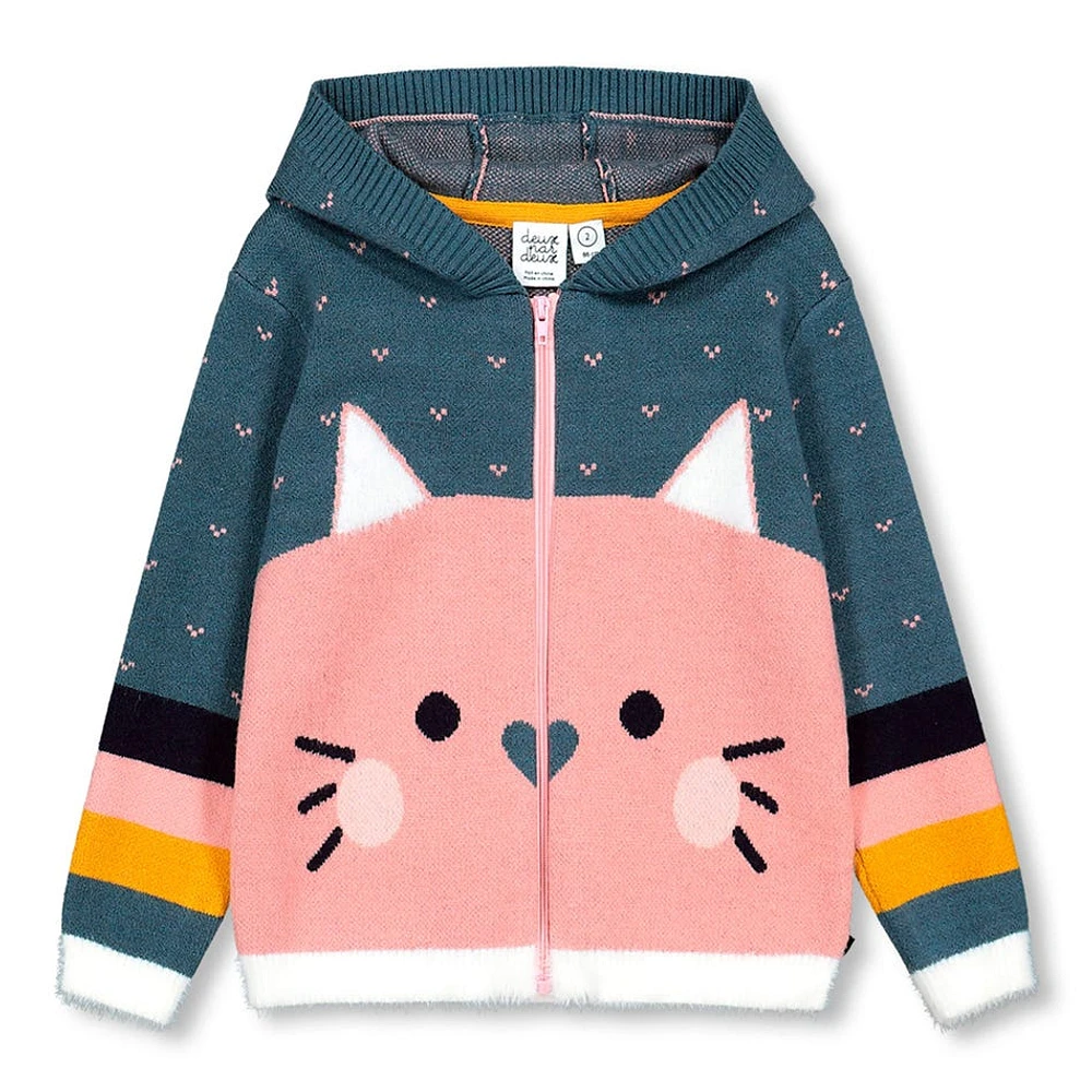 Charming Cat Zip Sweater 3-6y