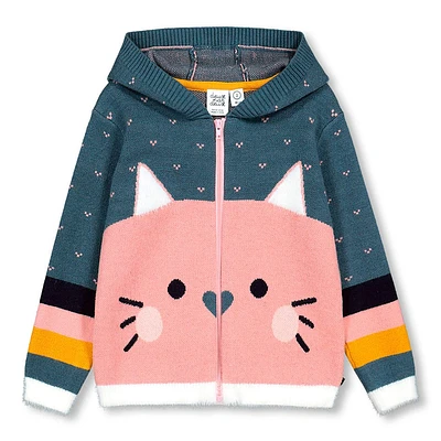 Charming Cat Zip Sweater 3-6y