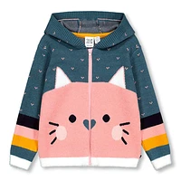 Charming Cat Zip Sweater 3-6y