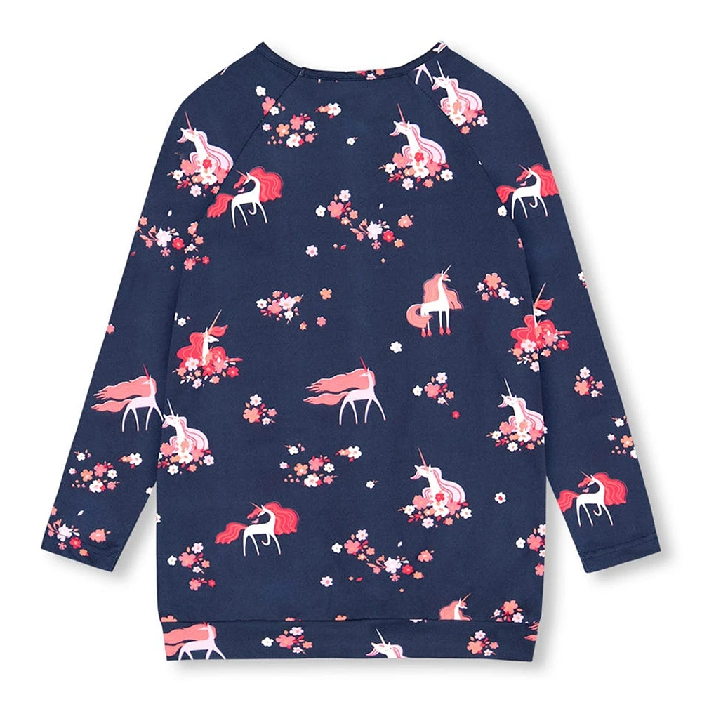 Robe Manches Longues Poche Imprimé Licorne 7-10ans