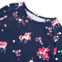 Robe Manches Longues Poche Imprimé Licorne 7-10ans